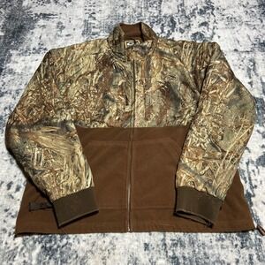 Drake Waterfowl Systems Mens Large Mossy Oak Duck Blind Camo Fleece Jacket Brown
